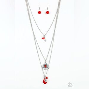 Paparazzi Soar With The Eagles Red Layered Necklace & Earring Set 🪶❤️ NWT!